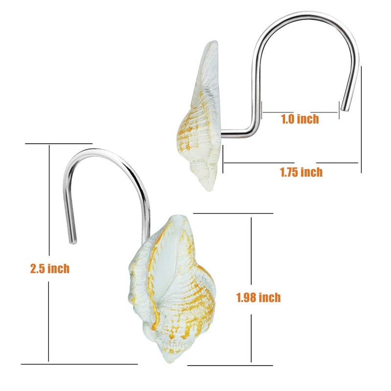 Yapicoco 12PCS Shower Curtain Hooks Rings for Bathroom, Fashion Ocean Beach Theme Home Decor Shower Curtain Hooks (Seashell: Light Brown, Starfish: Tan, Conch: Light Brown) - Image 4